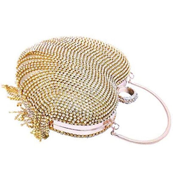 Luxury Heart Shape Rhinestone Tassel Evening Clutch Bag Party Purse Valentine’s - Picture 4 of 6